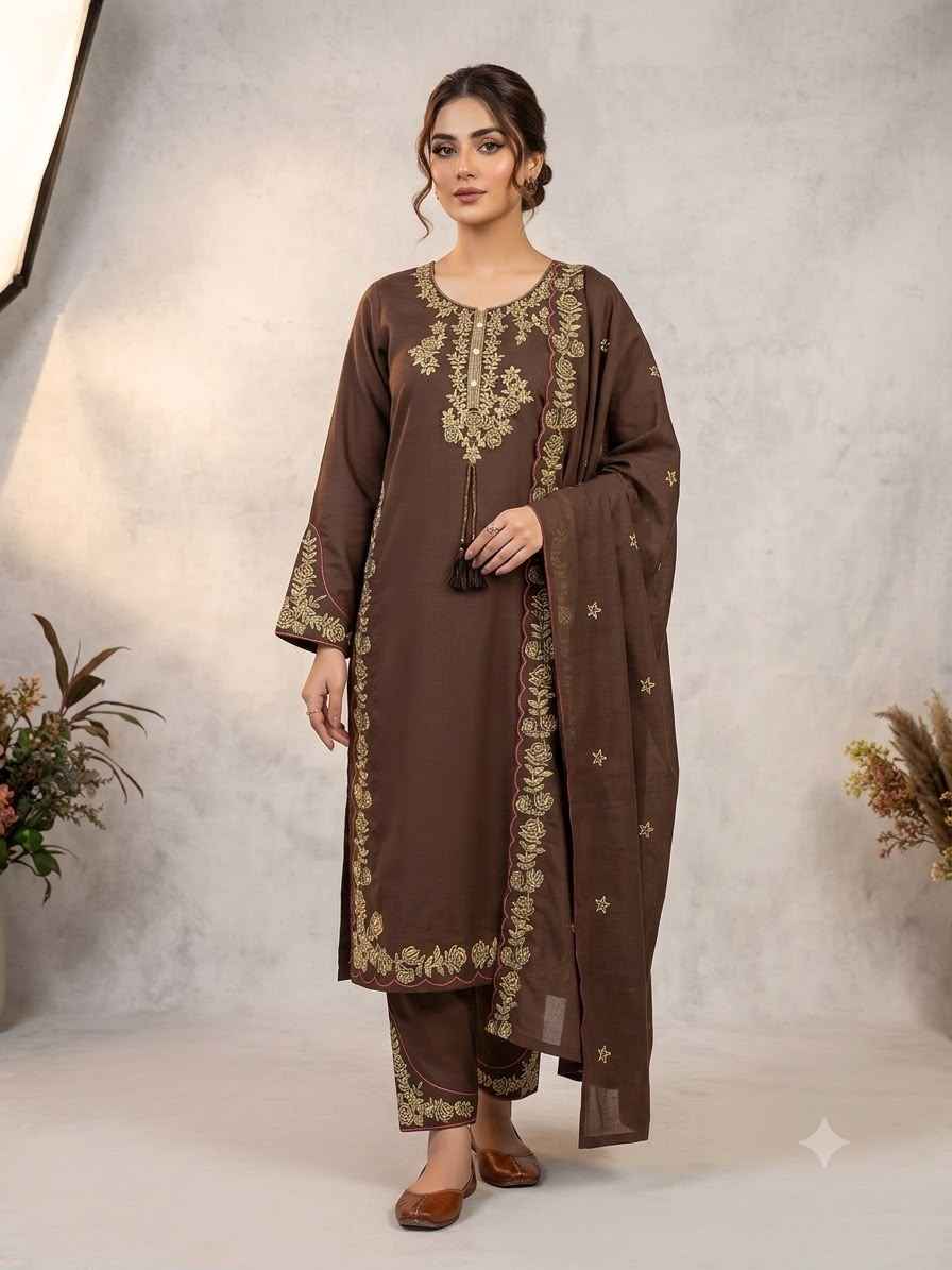 Roman Silk Embroidered Plazzo Suit view 2
