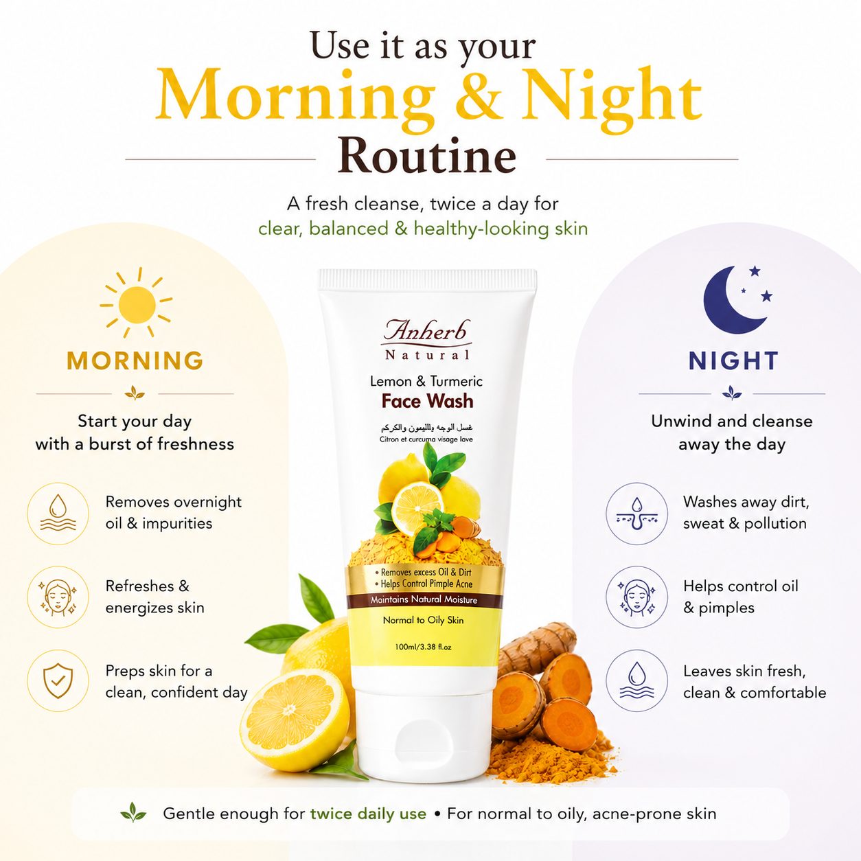 Anherb Natural Face Wash - Lemon & Turmeric - 100ml view 2