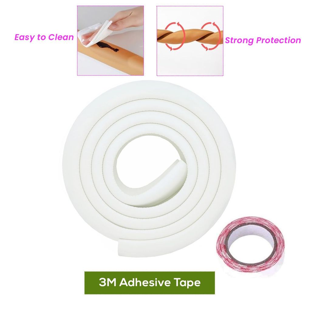 Safe-O-Kid (Set of 2), Soft Cushioned 6.4 Ft / 2 Mtr Medium Edge Guards with Strong 3M Adhesive, Safety for Sharp Edges for Babies- White view 2