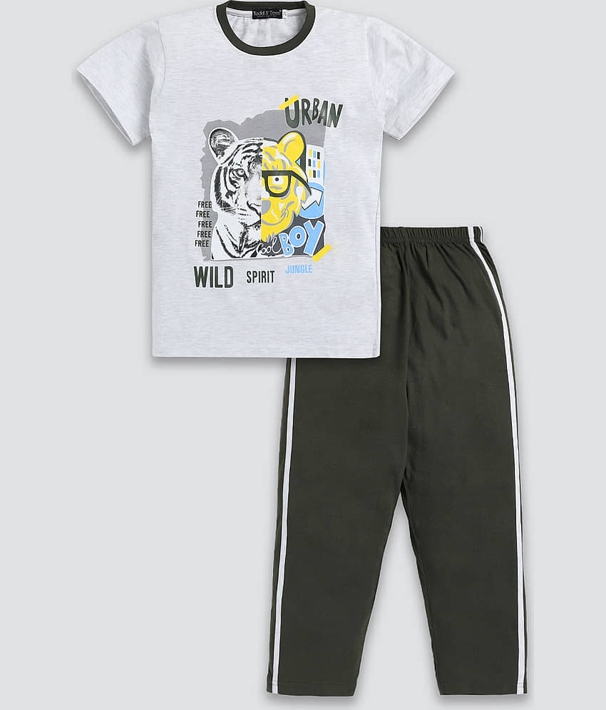 Todd N Teen Pack of 1 Boys Cotton T-Shirt & Trackpants Set ( Beige )