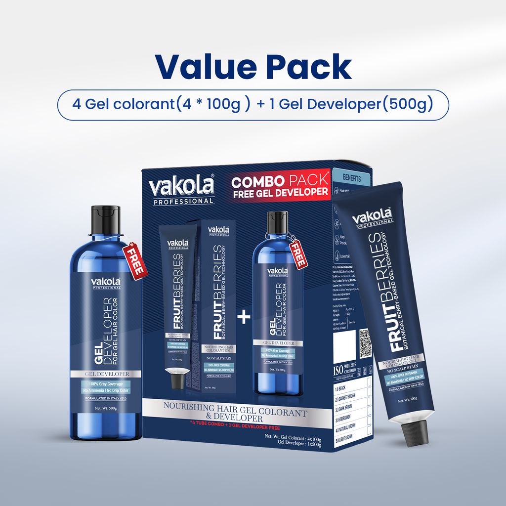 Vakola Professional FruitBerries Gel Hair Colourant Dark Brown 4 Tubes x 100g with 500g Gel Developer, No Scalp Stain, No Dripping, 100% Grey Coverage view 2