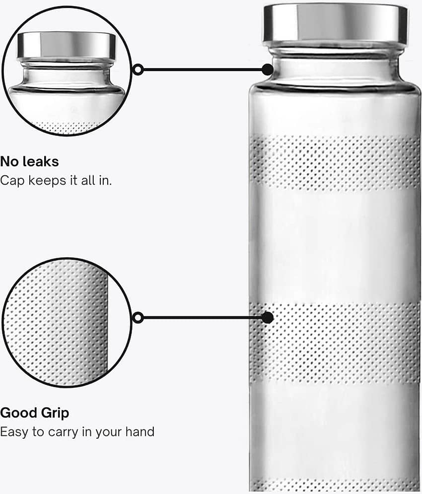 CROCO JAR Glass Food Grade Water Bottle Transparent Glass Water Bottle 750 mL ( Set of 4 ) view 2