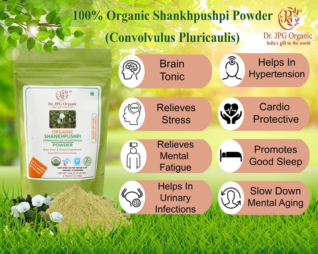 Dr. JPG Organic Herbals Shankhpushpi Powder-114g (Pack of 2)/ Convolvulus Pluricalis/Memory Wellness/INDIA ORGANIC certified. view 2