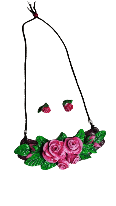 Floral Necklace Set PINK & GREEN view 2