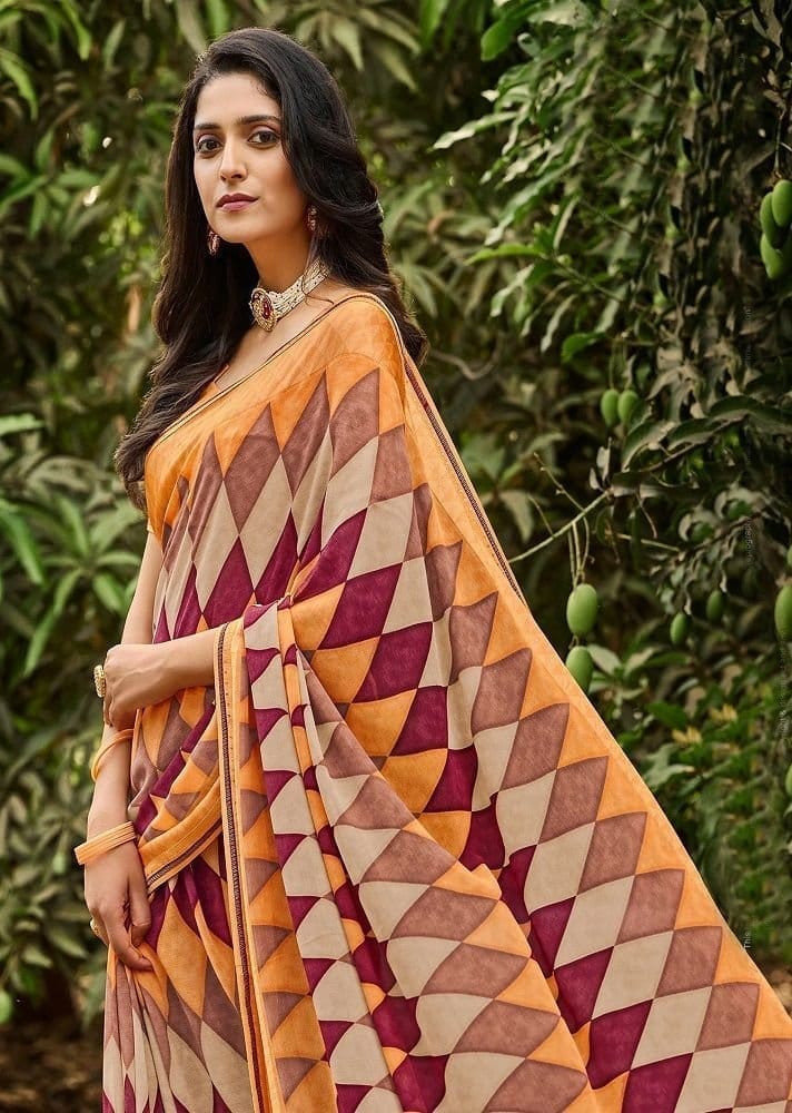 Multicolor Color Georgette Saree With Fancy Border And Blouse Piece view 2
