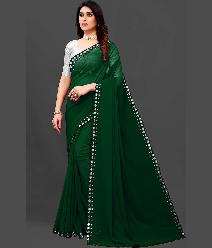 RIDDHI SHIVAY FAB Georgette Embroidered Saree With Unstitched Blouse Piece ( Green ) view 2