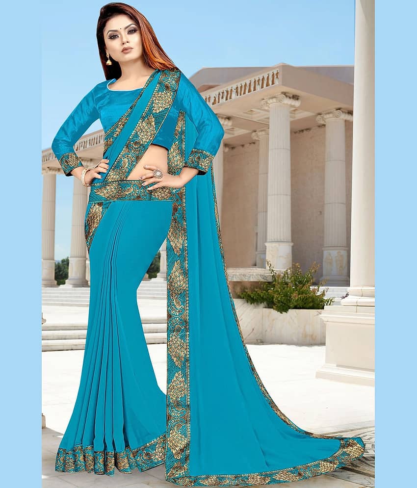 WXW Fashion Lycra Embroidered Regular Saree With Unstitched Blouse Piece ( Brown ) view 2