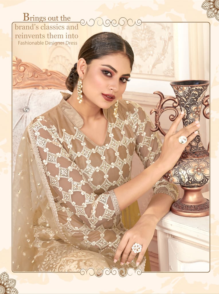 Chiku Women Net Heavy Embroidery Work Semi Stitch Dress Material. view 2
