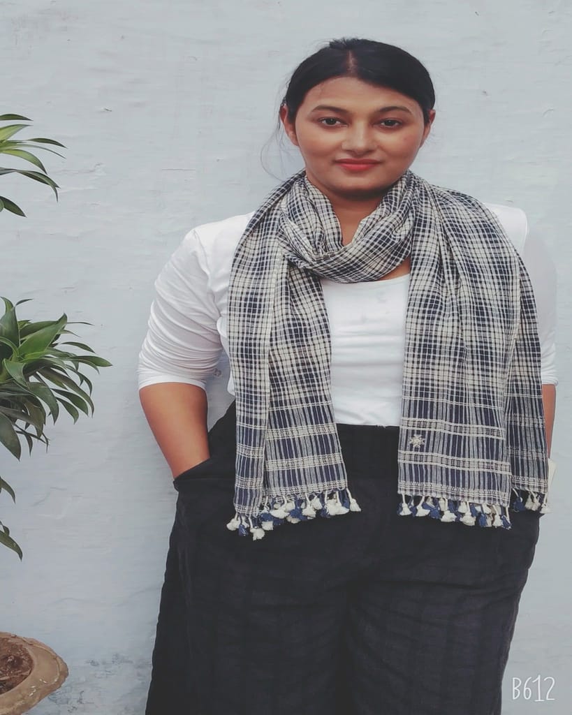 Blue and White Plaid Organic Handloom Cotton Stole view 2