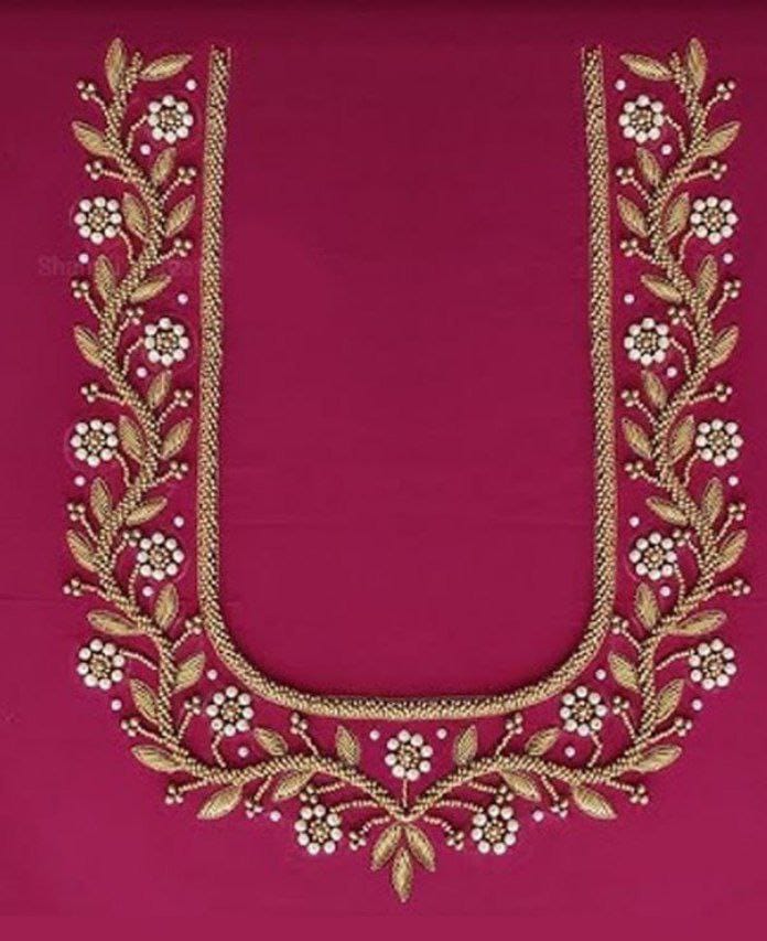 JANUS BOTIQUE & MATCHING CENTER - Pink and gold zari and beads embroidery work blouse
