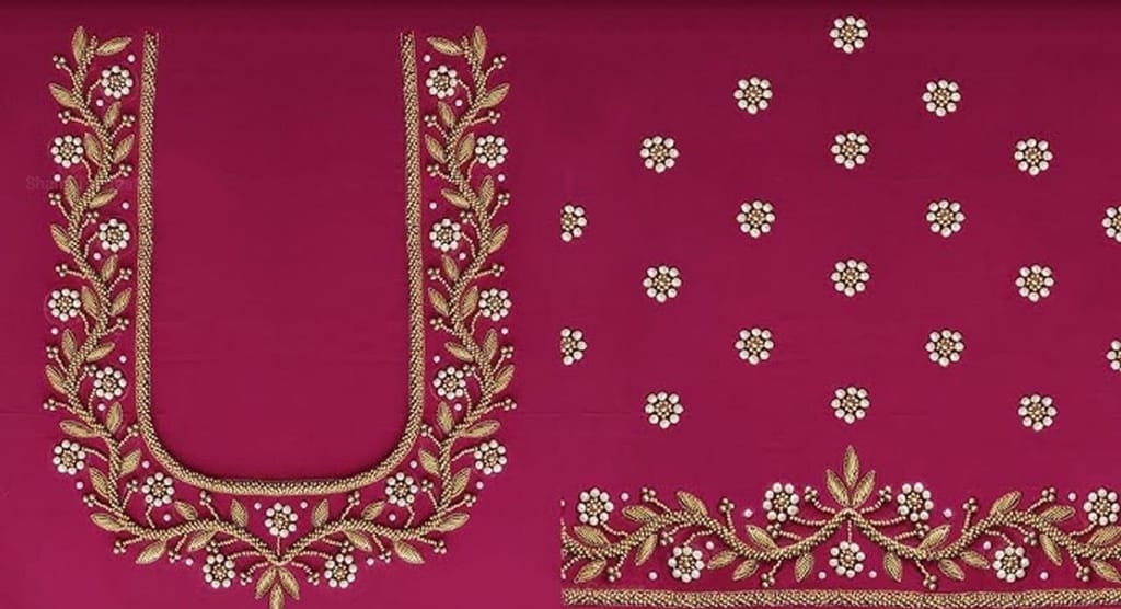 JANUS BOTIQUE & MATCHING CENTER - Pink and gold zari and beads embroidery work blouse view 2