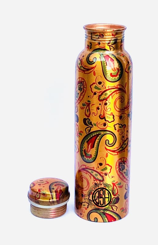 Copper Bottles for Printed Art Work, Travelling Purpose Bottles, Yoga Ayurveda Healing, 800 ML (Design P08) view 2