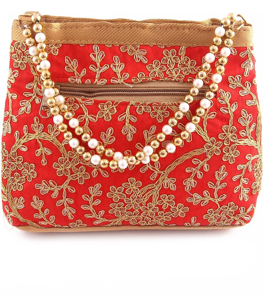 Apratim Red Silk Box Clutch view 2