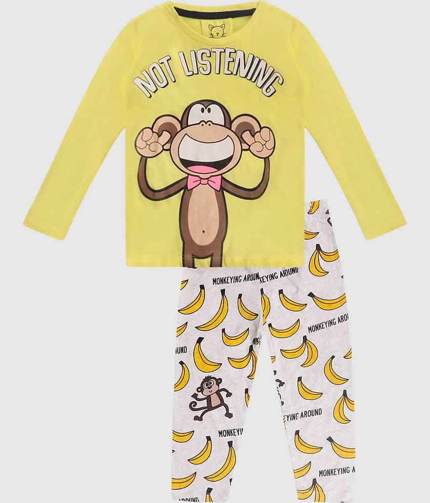 Lazy Shark Pack of 1 Boys Cotton Blend Nightsuit Set ( Yellow ) view 2