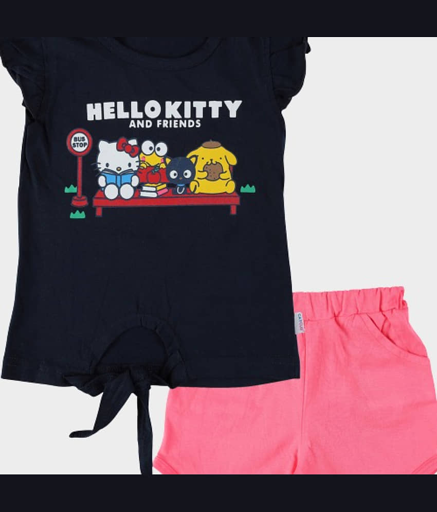 CATCUB Pack of 1 Girls Cotton Top With Shorts ( Navy ) view 2