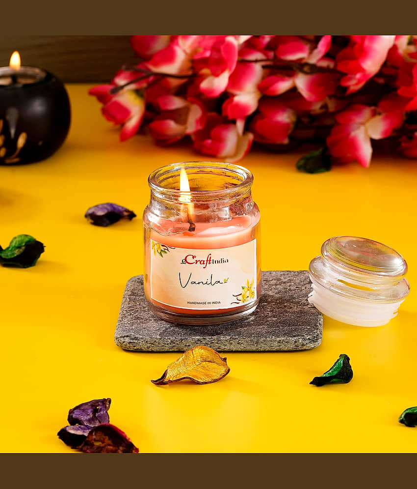 eCraftIndia Peach-Coloured Vanilla Scented Jar Candle view 2