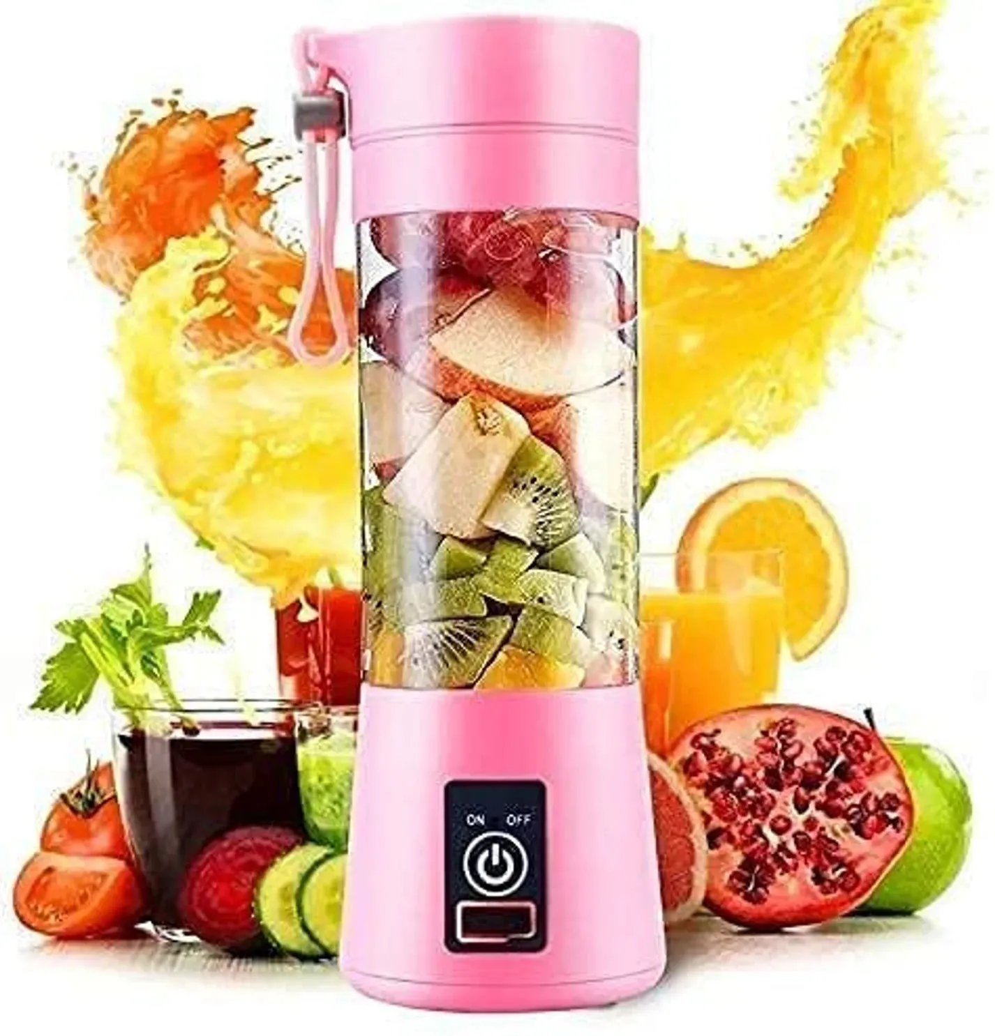 Portable 6-Blade USB Rechargeable Juicer Blender Mixer, Smoothie Maker with Built-In Bottle, Personal Fruit Juice Machine & Protein Shake Mixer for Home, Travel & Gym (Pink)