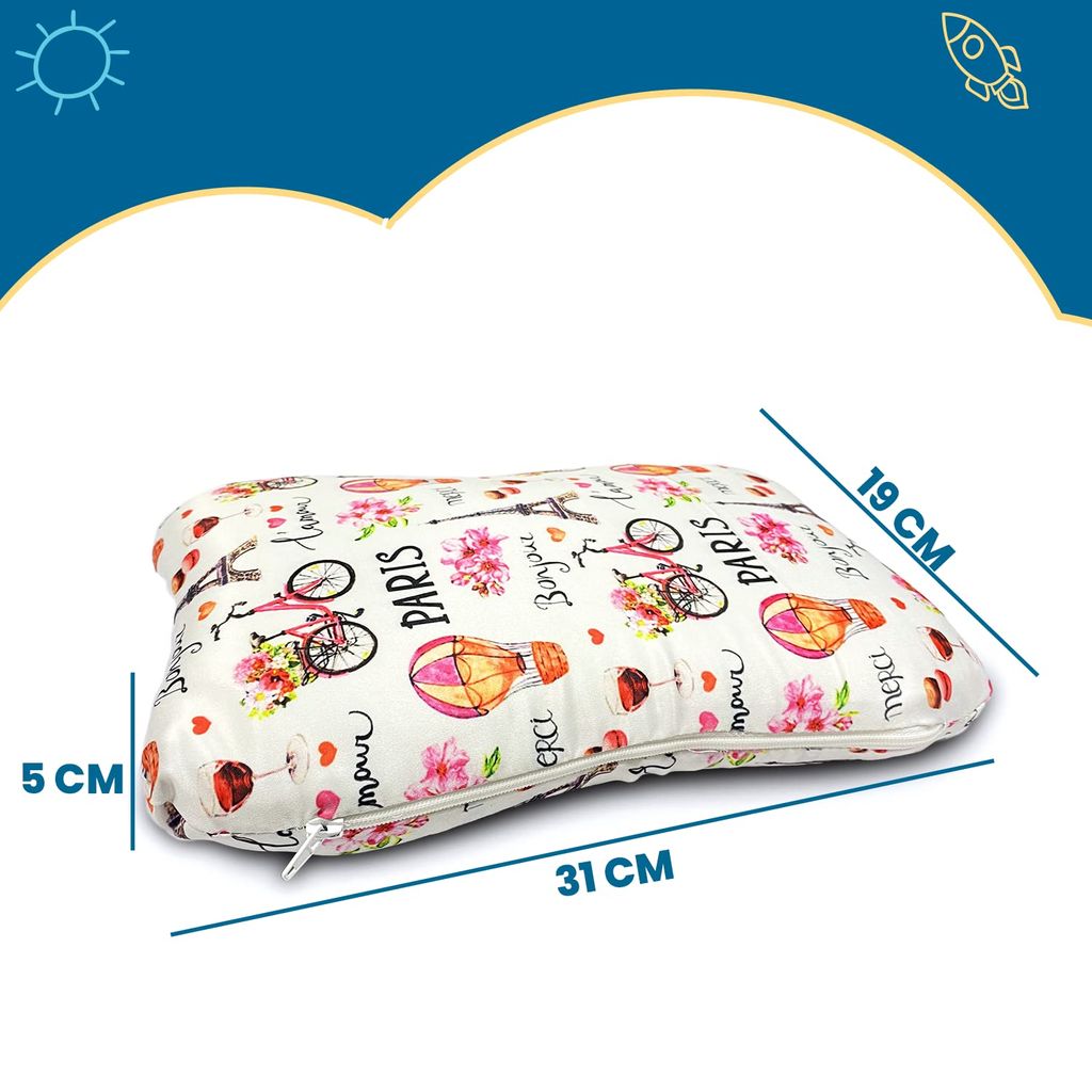 Sleepsia Memory Foam Head Shaping Baby Pillow, Butterfly Shape Pillow, Toddler Pillow, Paris Print for Girls & Boys (Pack of 1) view 2