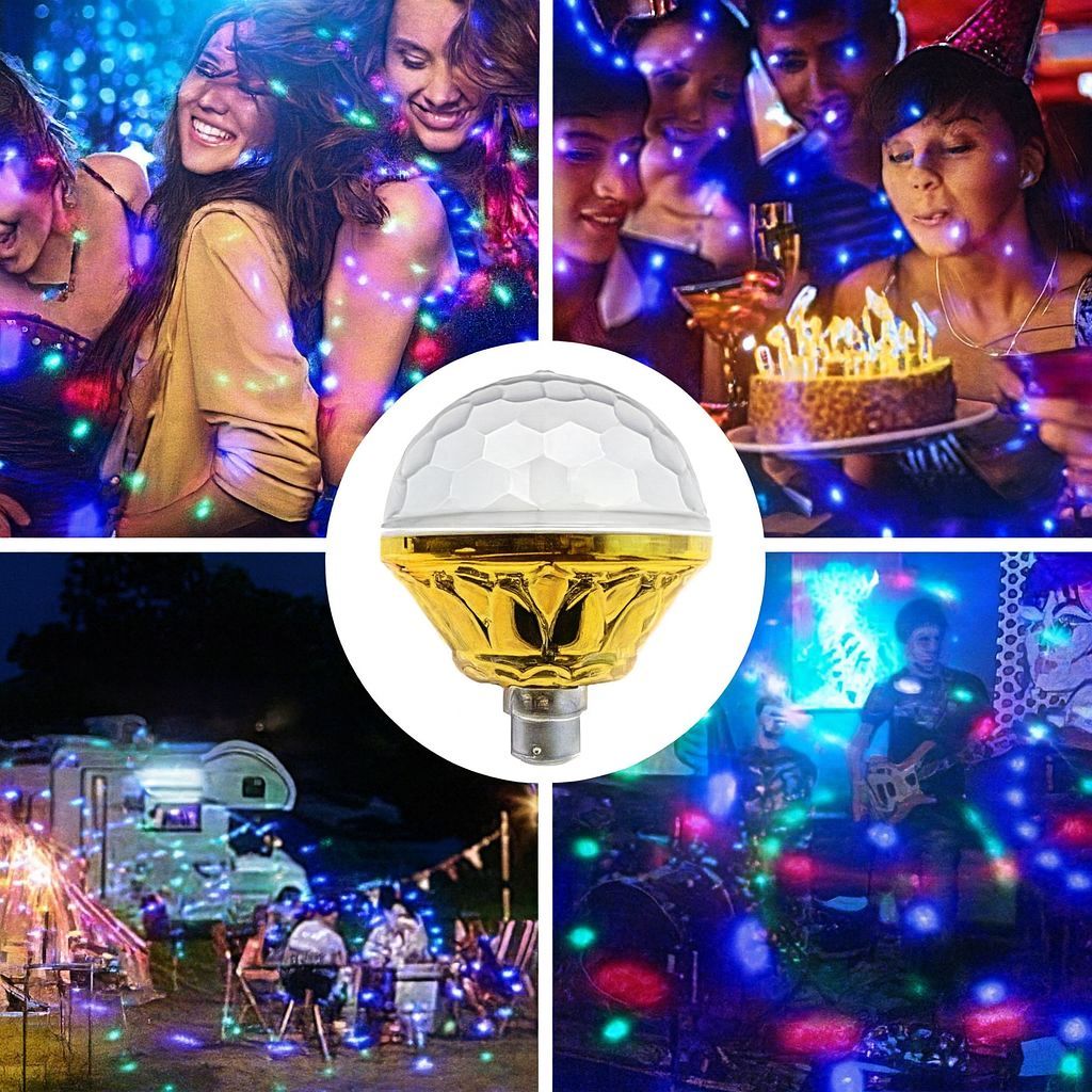 SPARKWORLD Pack of 3 Rotating RGB LED Disco Bulbs | Colorful Party Light with E27 Base for Home, DJ, Events & Decoration | Colour: Gold view 2