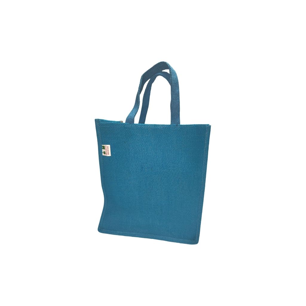 Small Burlap Gift Bag with Blue Trim view 2