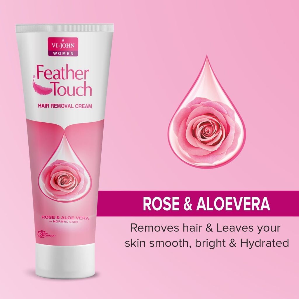 VI-JOHN Women Feather Touch Rose Hair Removal Cream for Normal Skin|Suitable for Underarms, Bikini Line, Legs, Arms | Better Suited than Shaving Razors-110g view 2