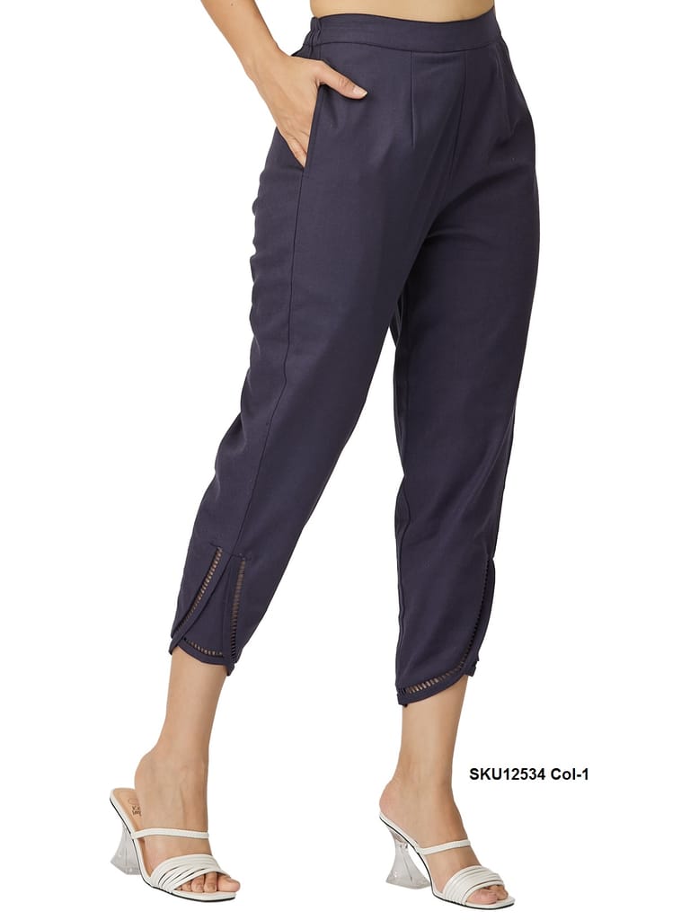 Women's Solid Ankle Length Cotton Trousers view 2