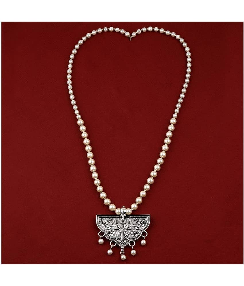 SILVERSHINE stylish Fancy Silver Plated With Pearl Pendant mala set for Women girl view 2
