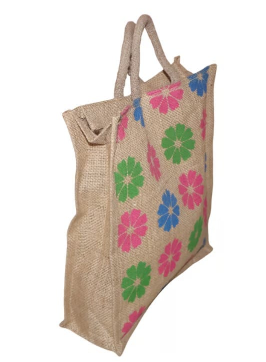 Eco-Friendly Jute Shopping Bag with Floral Design view 2