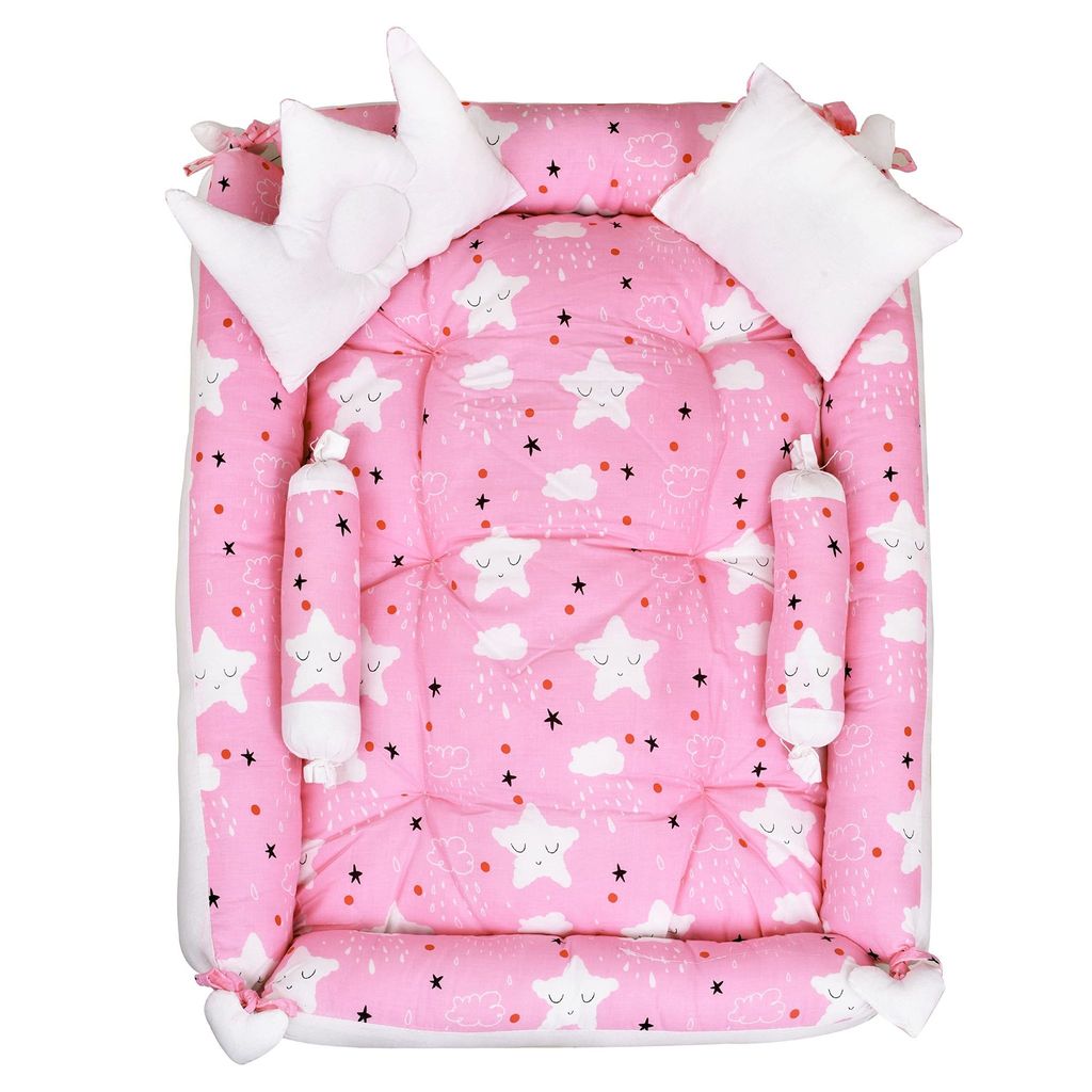 LOREM Multicolor 4 Pillows & Square Shape Cotton Baby Bed for 0-1 Year BB08 view 2