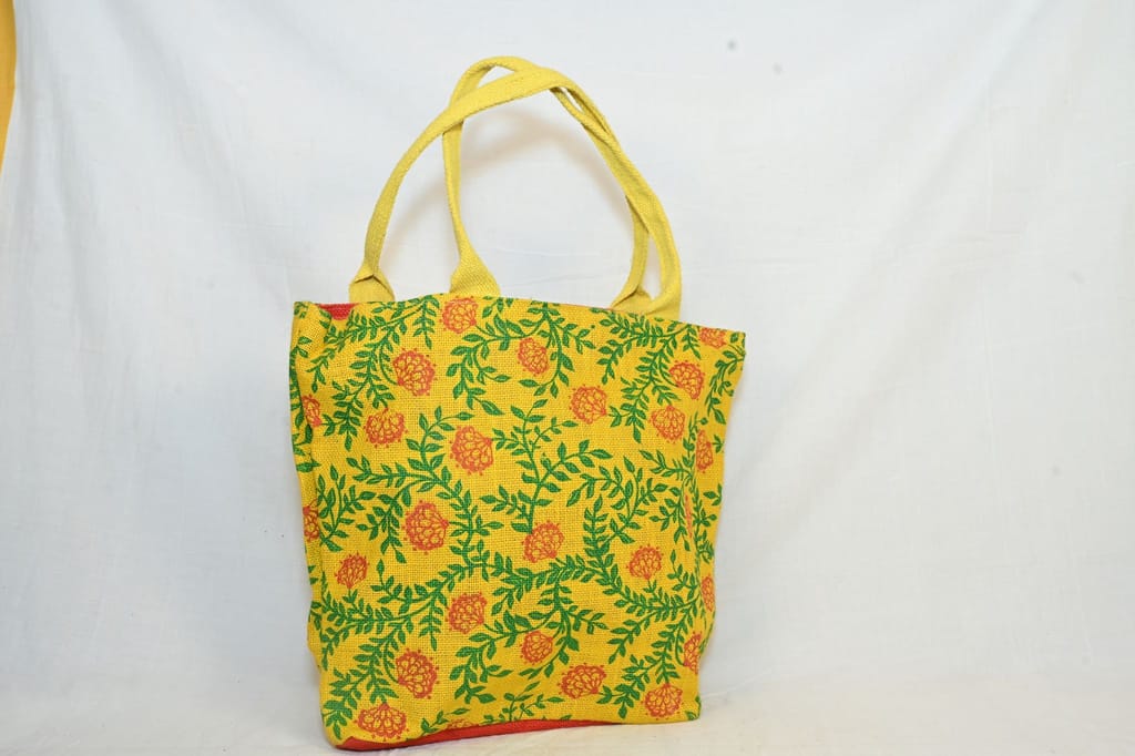 Floral Printed Jute Tote Bag view 2