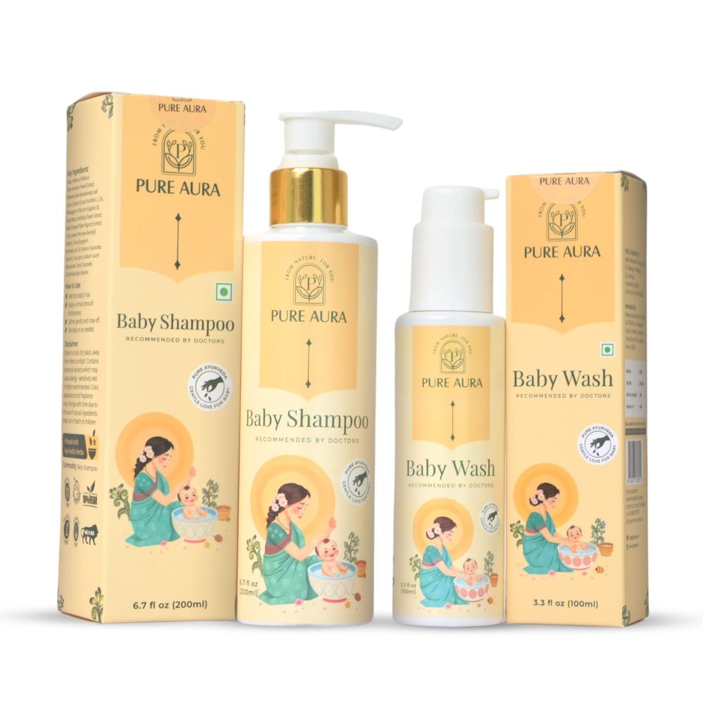Pure Aura Baby’s Bath Time Besties | Ayurvedic Baby Shampoo & Moisturizing Baby Wash | Gentle, Nourishing Cleansing Combo for Soft, Healthy Skin view 2