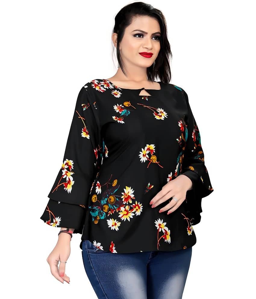 Hemang Fashion Women's Crepe Regular Top ( Black ) view 2