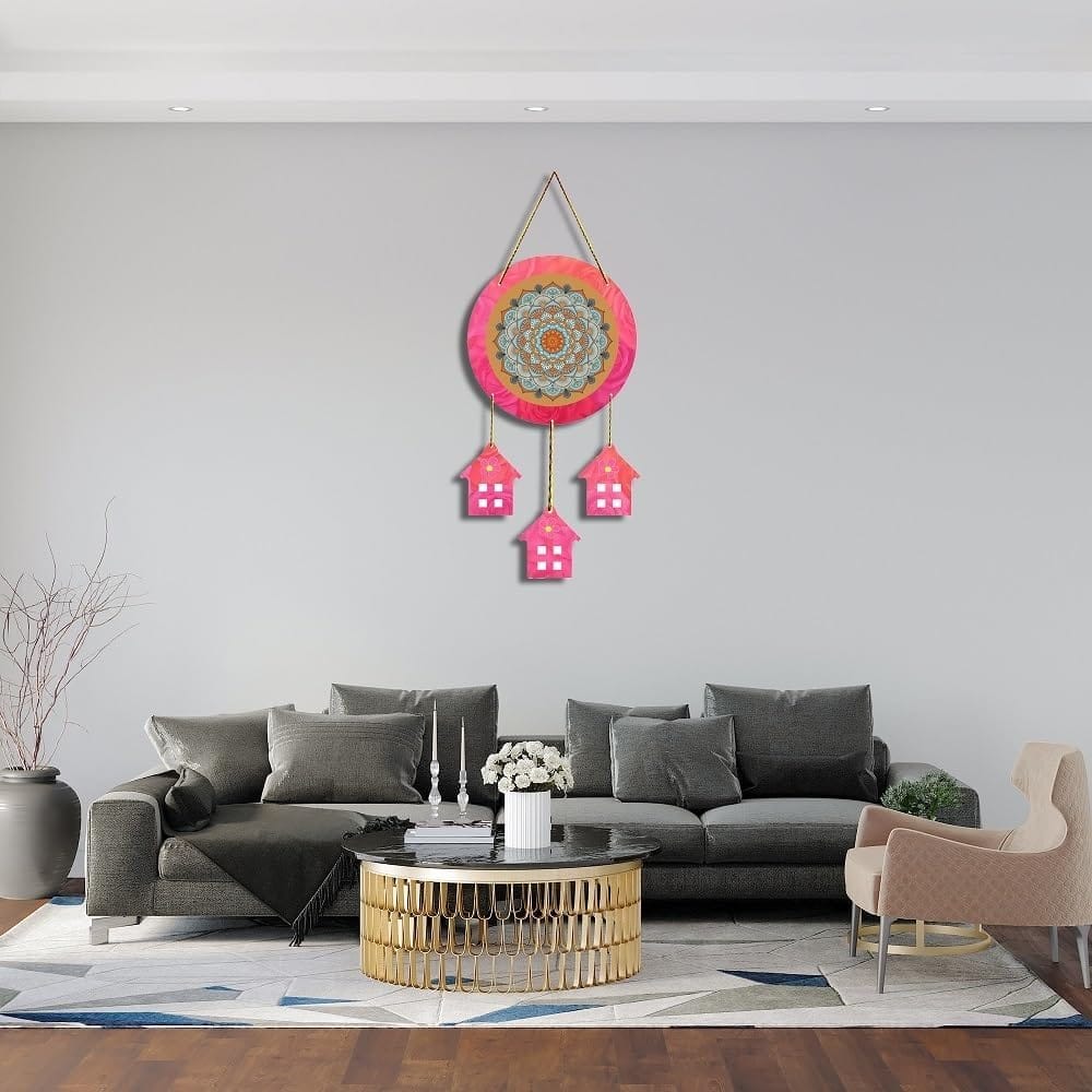 Charmor Mandala Art Printed Decorative Wall Hanger for Home | Office | Living Room | Gifts | Bedroom | Door Hanging | Modern Wall Art | Door Hanging (WH3612) Pink view 2