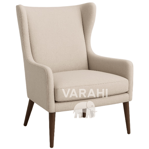 Wingback Armchair - Beige Fabric & Wooden Legs view 2