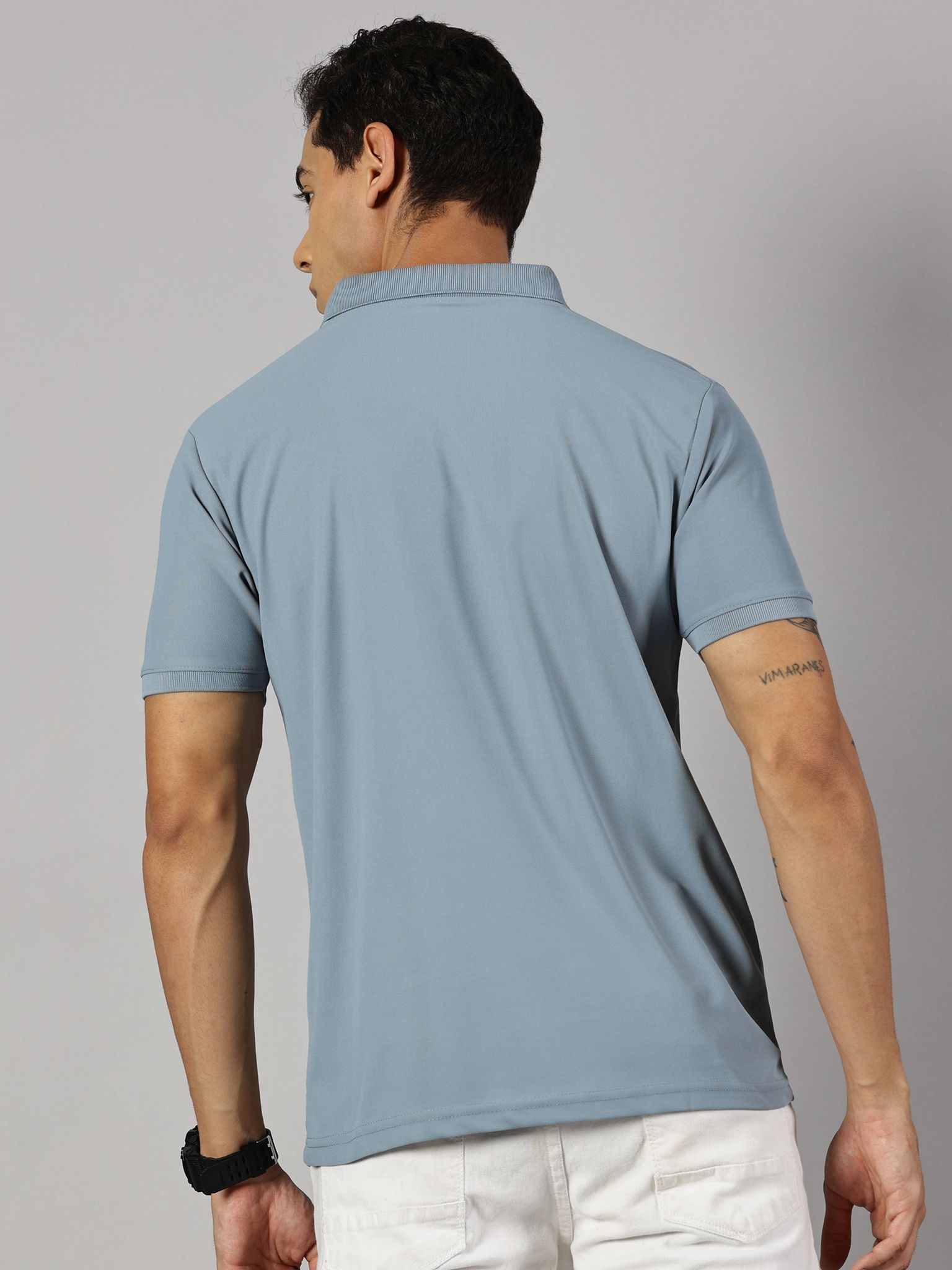 Dry-fit Grey Striped Polo view 2