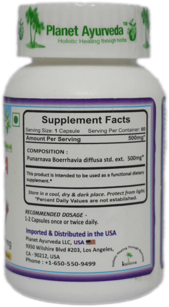 Planet Ayurveda Punarnava 60 Capsules 500mg - Pure & Natural Punarnava Extract - Supports Kidney Function, Reduces Inflammation, and Promotes Overall Health view 2