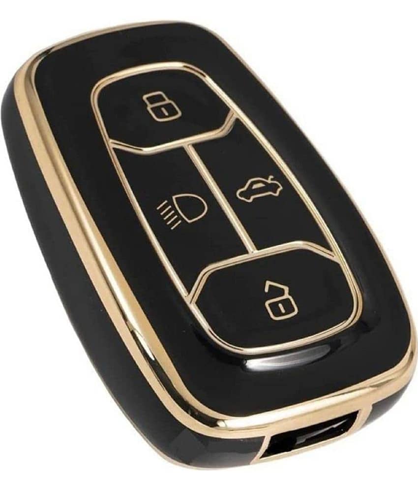 TPU Key Cover Compatible with Tata Nexon | Harrier | Safari | Altroz | Tigor | EV | Punch | Tiago EV Electric 4 Button Smart Key Only (Black)