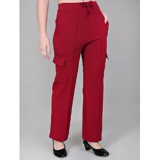 T Dot Women Red Solid Mid Rise Cargo Trouser view 2