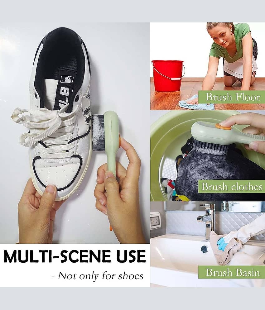 Multifunctional Shoe Cleaning Combo – 80 Count Resealable Quick Shine Wipes & Liquid Dispensing Scrub Brush with Soft Bristles | 2-in-1 Automatic Soap Dispenser Washing Tool for Shoes and Clothes view 2