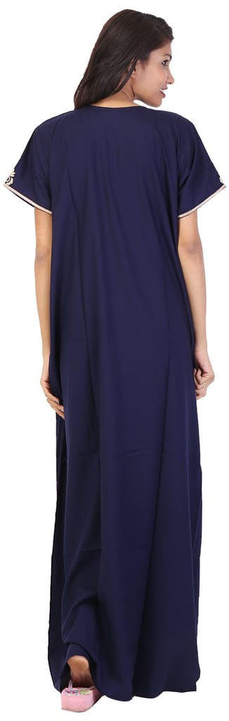 VALENCIA SLEEPWEAR Women's Cotton Night Dress (KNW-38, Navy Blue, Large) |Length: 1 meter view 2