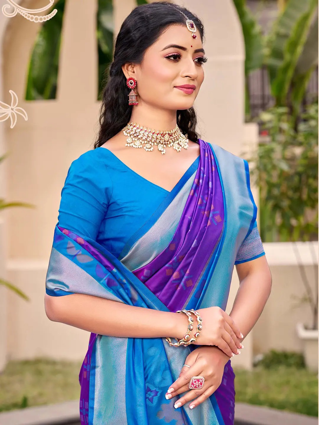 Violet Silk Saree view 2