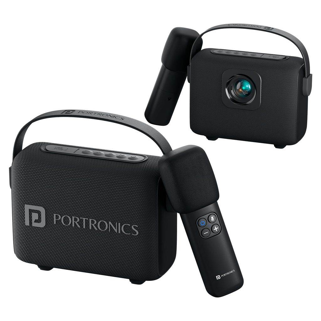 Portronics Resonate 2 14W Portable Bluetooth Speaker with Wireless Karaoke Mic & LED Sunset Projection Lights, Upto 5 Hours Playtime, Bluetooth 5.3V, Handsfree Calling, Type C Fast Charging (Black) view 2
