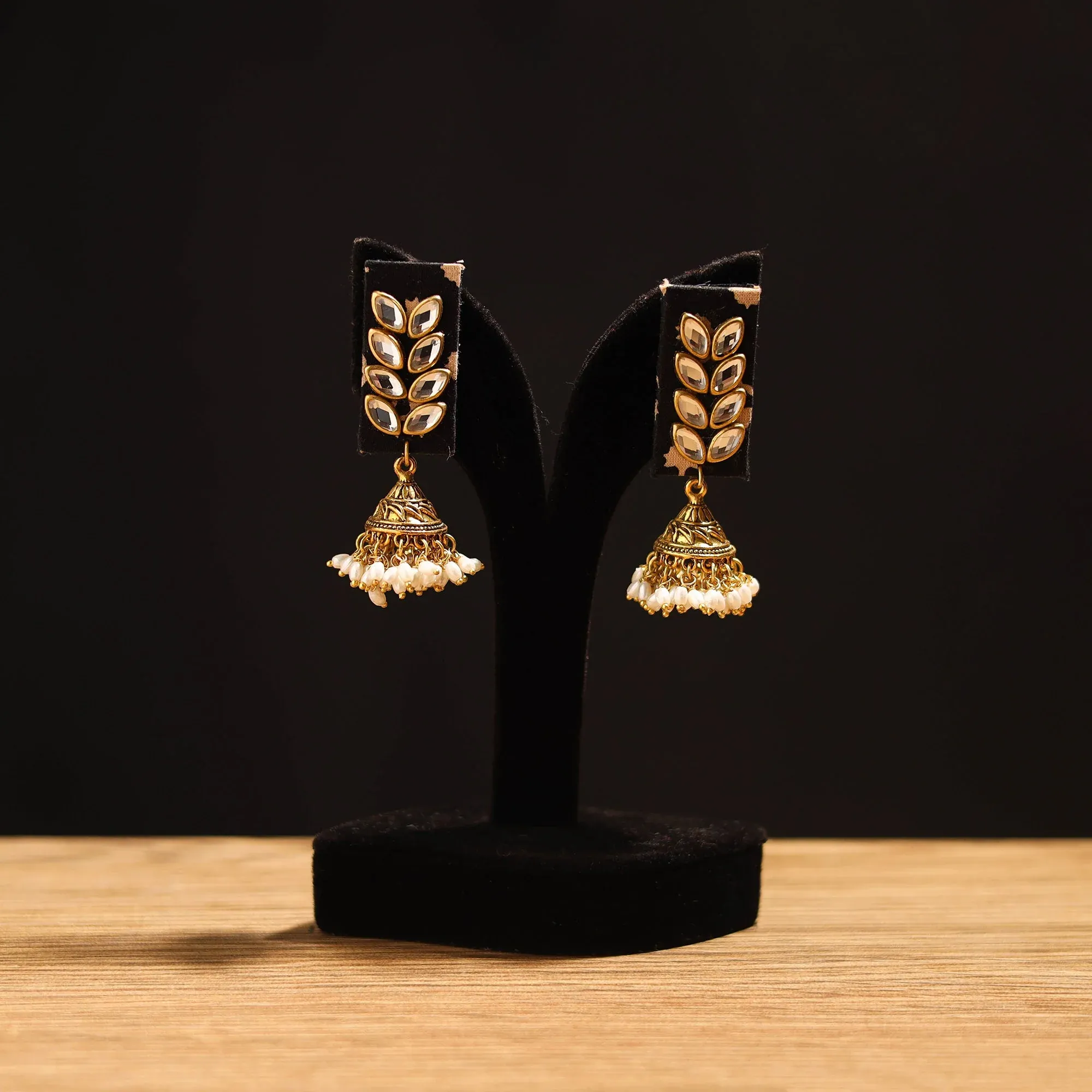 Yellow - Adya Stone Work Fabart GS Jhumka Earrings view 2