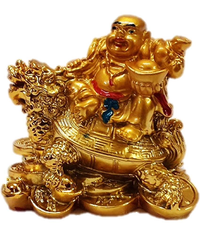 AFTERSTITCH laughing buddha idol statue on money bag vastu & fengshui car dashboard idol 8 cm (Pack of 1)