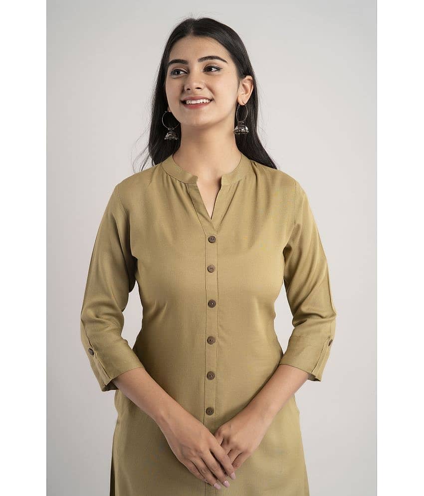 MAUKA - Khaki Rayon Women's A-line Kurti ( Pack of 1 ) view 2