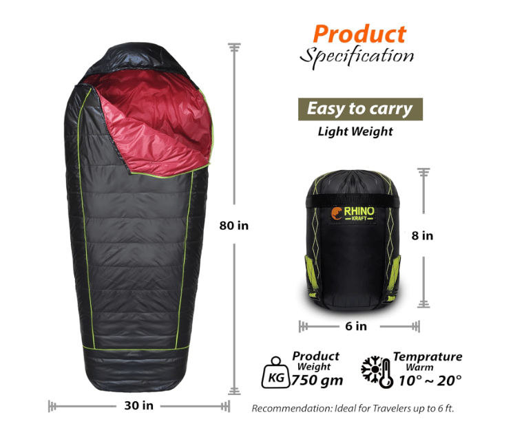 RhinoKraft Rockstar ! The Smallest Sleeping Bag for Men for Bikers, Hikers and Trip Lovers for Camping Activities for All 3 Season ! Light Weight view 2