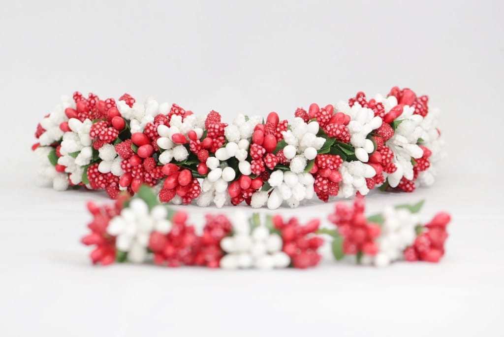 SHG Fashion Art Handmade RED and WHITE Artificial Veni Flowers with 3 Pins (Red with White Artificial Flower Hair Accessory Set) view 2