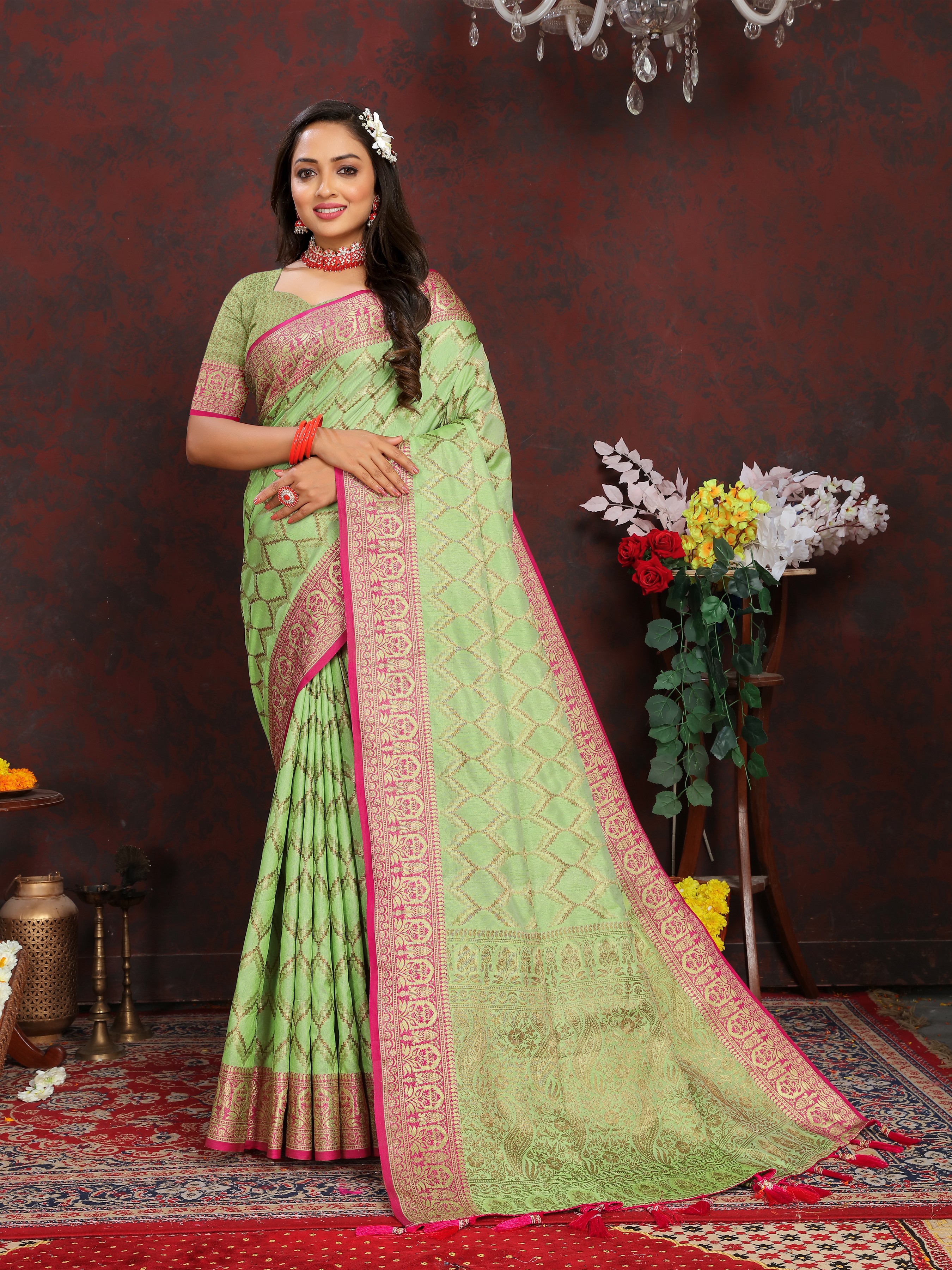 Soft katan silk saree with zari weawing design... view 2