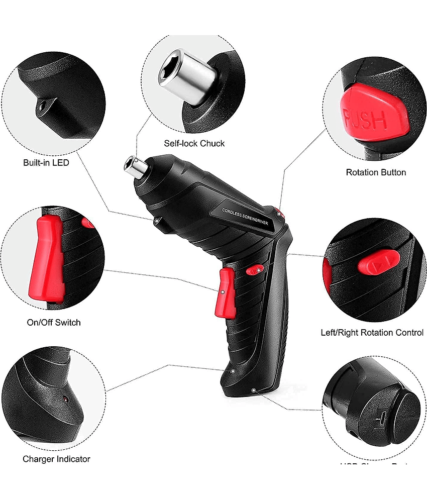 Cordless Electric Screwdriver Drill with Built-in LED Rechargeable Wireless Drill Machine Kit Power Drill Screw Tool, Accessories (47 IN 1 Cordless Electric Screwdriver set) view 2