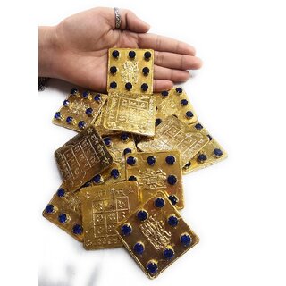 Shani Yantra with Neelam (Blue Sapphire) Stone in Gold Plated for Pooja and Wealth/Business, Status Prosperity view 2
